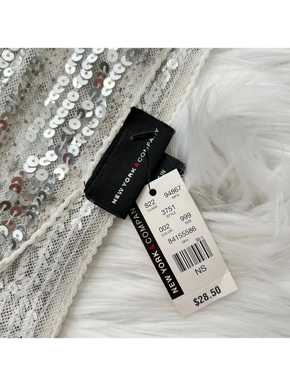 NWT New York & Company Silver Sequin Mesh Sash Belt Scarf Wrap 64”
